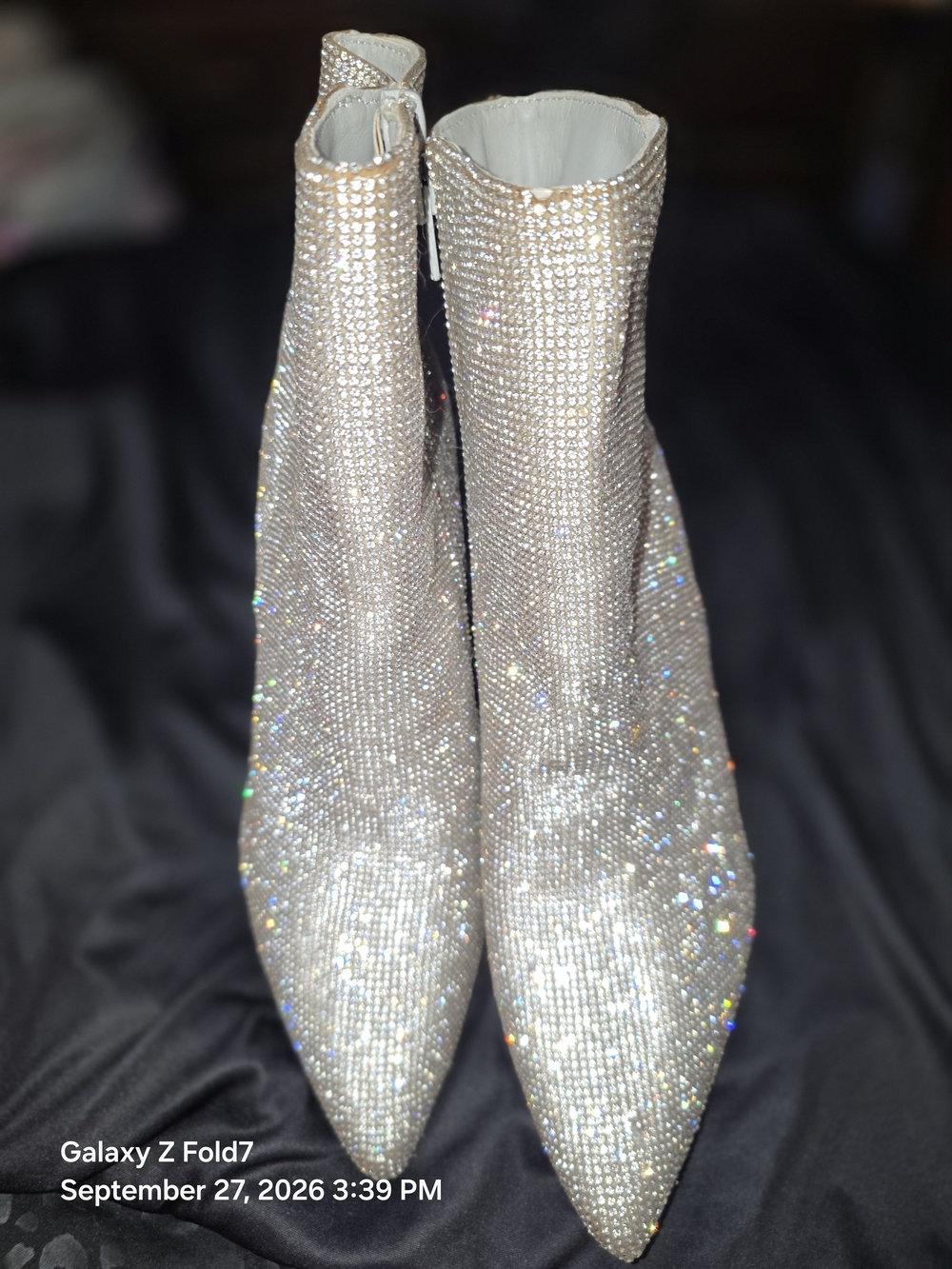 Madden Girl Crystal-Embellished Pointed Ankle Boots in Silver